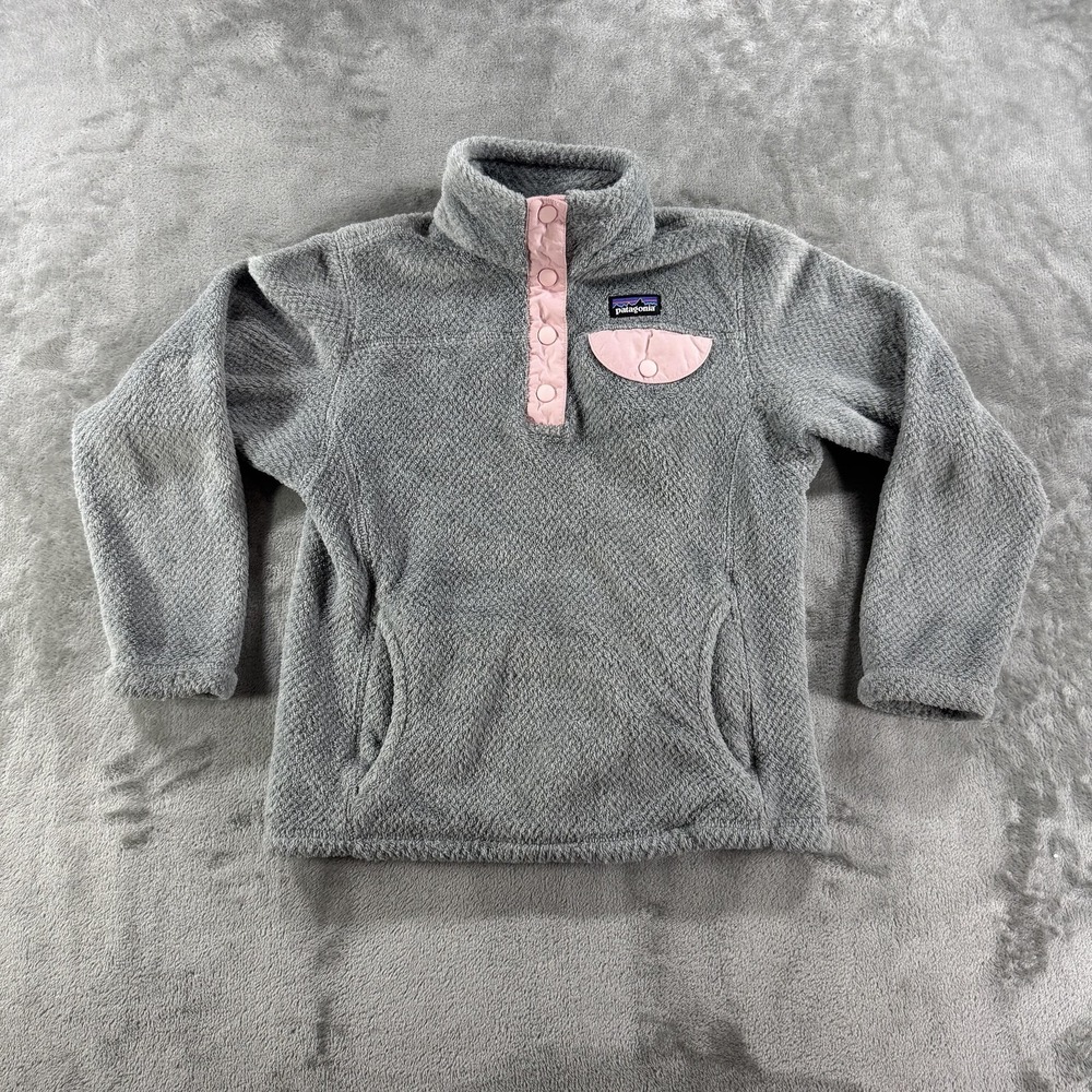 Patagonia Kids Gray Fleece Snap-T Pullover Jacket Size S 7-8 Pink Trim